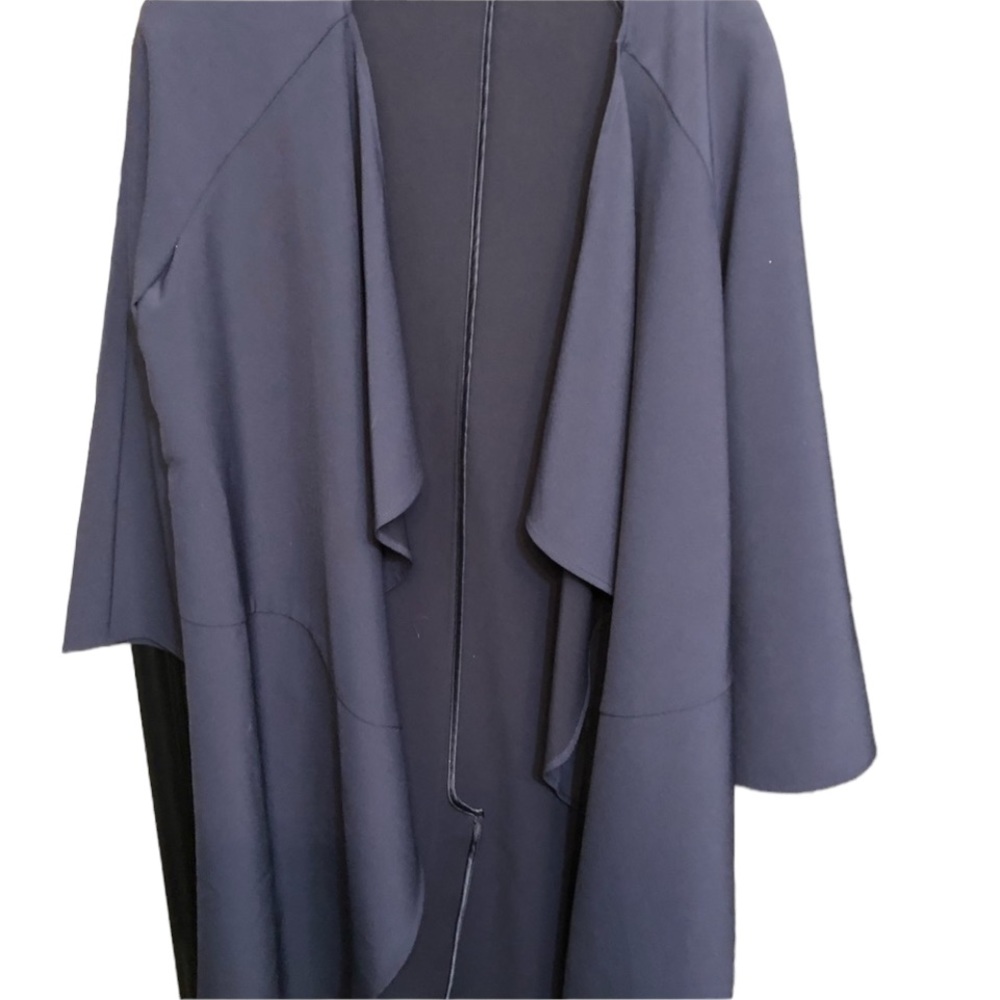 H By HALSTON small navy open front jacket lightweight waterfall front 3/4 length